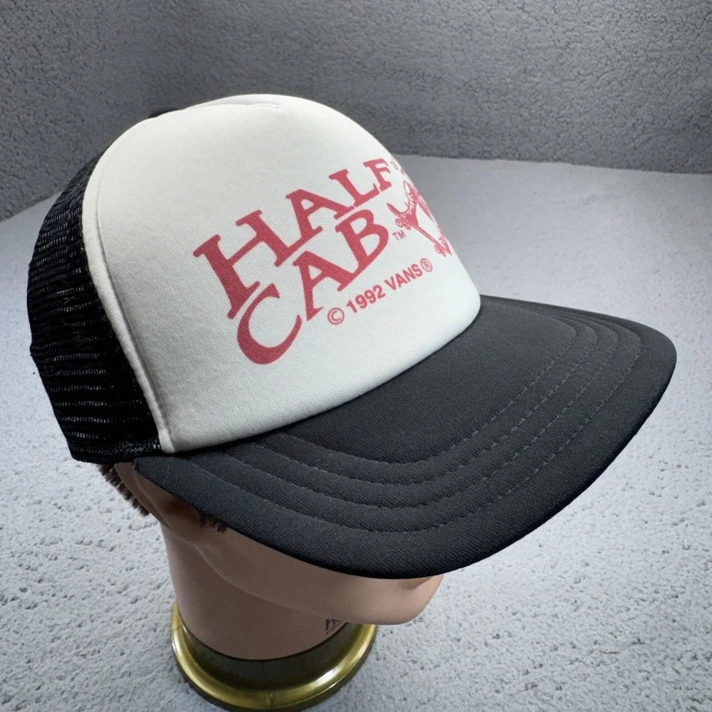 Vintage‎ VANS Hat Cap Snap Back Black Mesh Trucker Half Cab 1992 90s Logo Mens